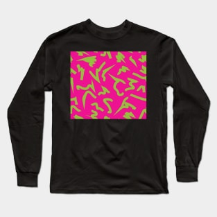 Dopamine Hot Pink and Neon Lime Green Bright Retro 80's Eighties Abstract Scribble Long Sleeve T-Shirt